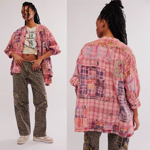 Magnolia Pearl Tops - NWT Magnolia Pearl Mads Top Plaid Bleach Patchwork Free People